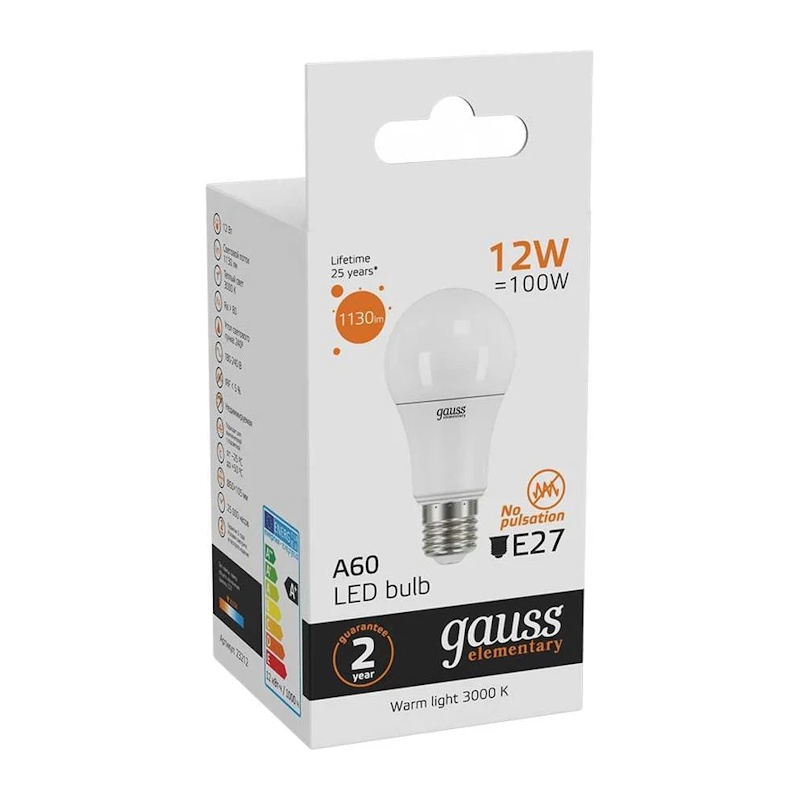Лампа светодиодная Gauss Black LED E27, груша, 12Вт, 3000К, тепл.свет