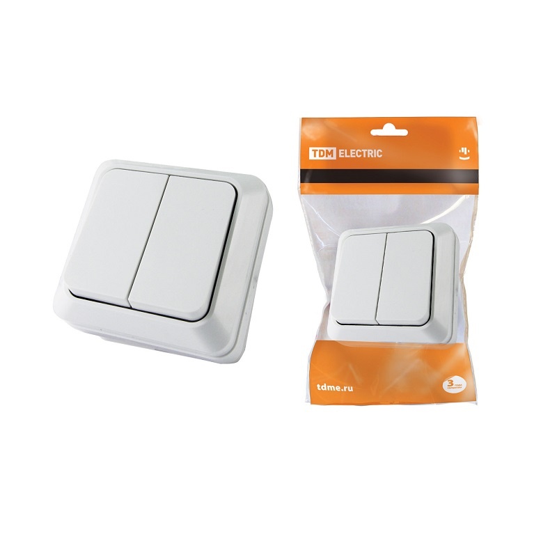 Выключатель о/у Ладога SQ1801-0003, 2 клавиши, б/инд, белый