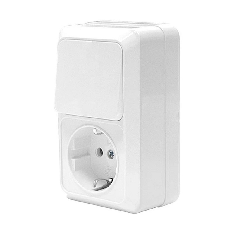 ОЛИМП Блок БКВР о/у, 1 клавиша 10А+1 гнездо с/з 16А, 230В, IP20, белый. О0038