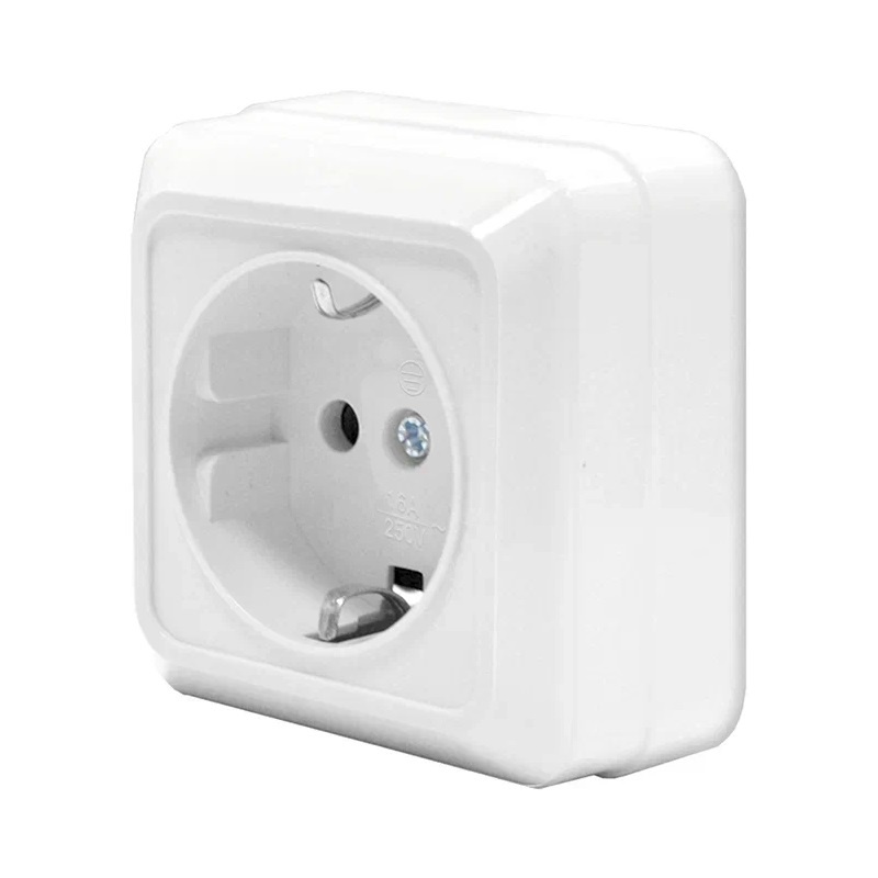 ОЛИМП Розетка о/у, 1 гнездо, с/з, 16А, 230В, IP20, белая. О0028