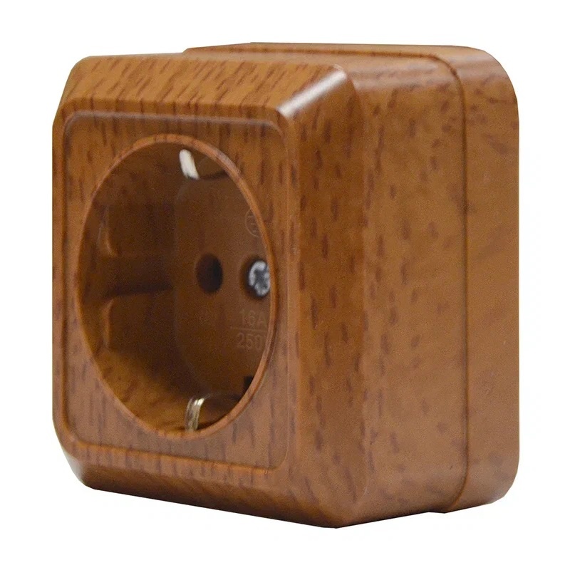 Розетка о/у Олимп 7946796, 1 гнездо, с/з, темное дерево