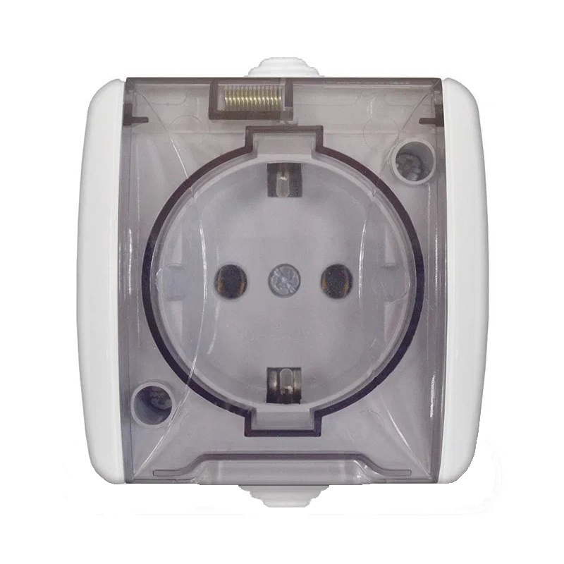 КЛИО Розетка о/у, 1 гнездо, с/з и крышкой, 16А, 230В, IP54, белая. К2229