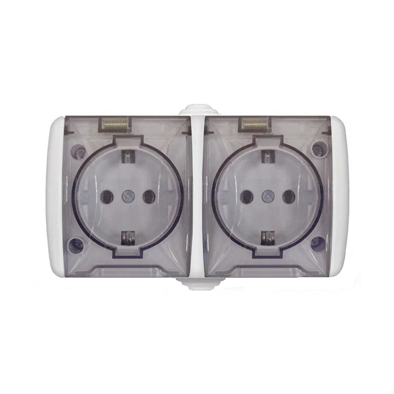 КЛИО Розетка о/у, 2 гнезда, с/з и крышкой, 16А, 230В, IP54, белая. К2232