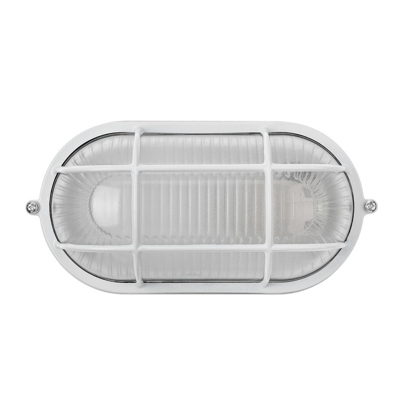 Светильник НПБ под Е27, 60 Вт, овал с решеткой, белый металл+стекло, IP54