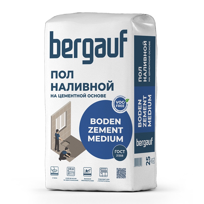 Наливной пол на цементной основе Bergauf Boden Zement Medium, 25 кг