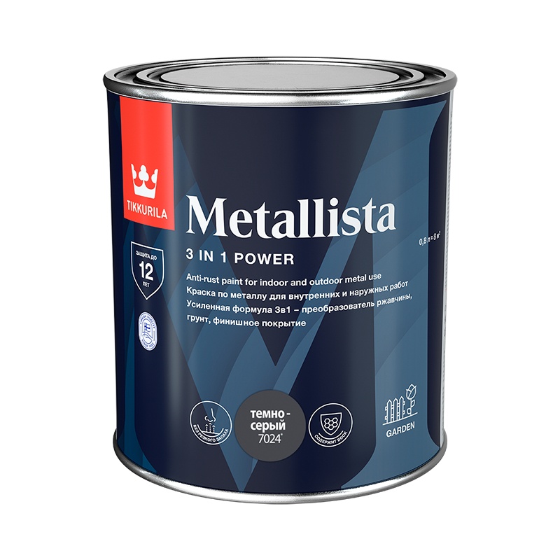 Краска по ржавчине Tikkurila Metallista темно-серая (0,8 л)