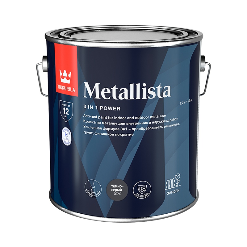 Краска по ржавчине Tikkurila Metallista темно-серая (2,3 л)