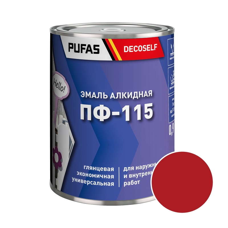 Эмаль Pufas Decoself ПФ-115 красная (0,9 кг)