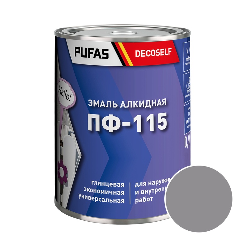 Эмаль Pufas Decoself ПФ-115 светло-серая (0,9 кг)
