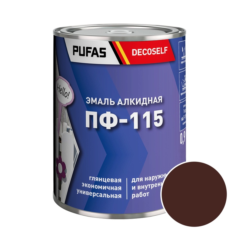 Эмаль Pufas Decoself ПФ-115 коричневая (0,9 кг)