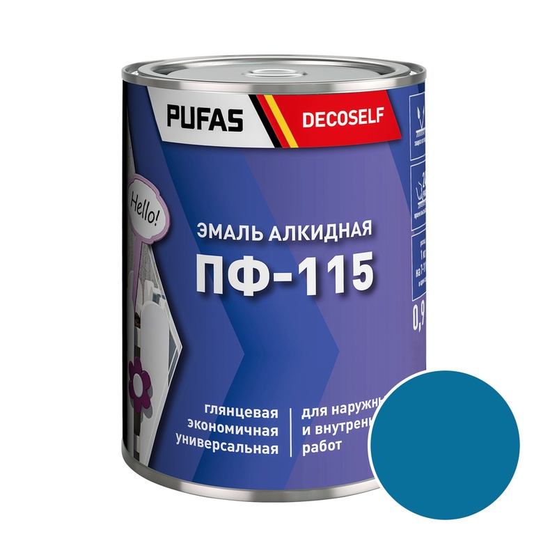Эмаль Pufas Decoself ПФ-115 голубая (0,9 кг)