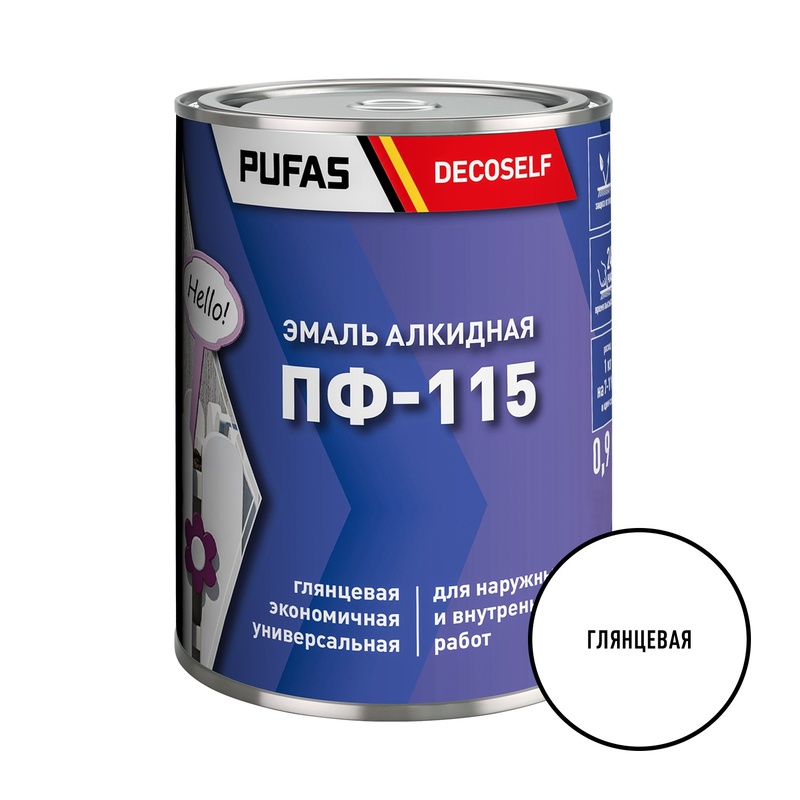 Эмаль Pufas Decoself ПФ-115 белая (0,9 кг)