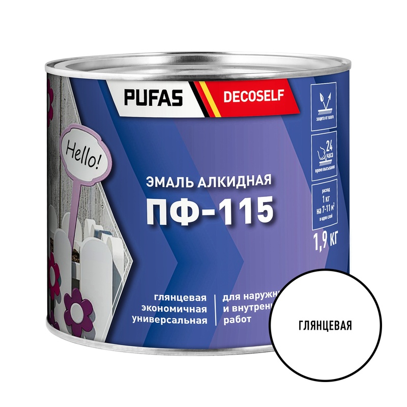 Эмаль Pufas Decoself ПФ-115 белая (1,9 кг)