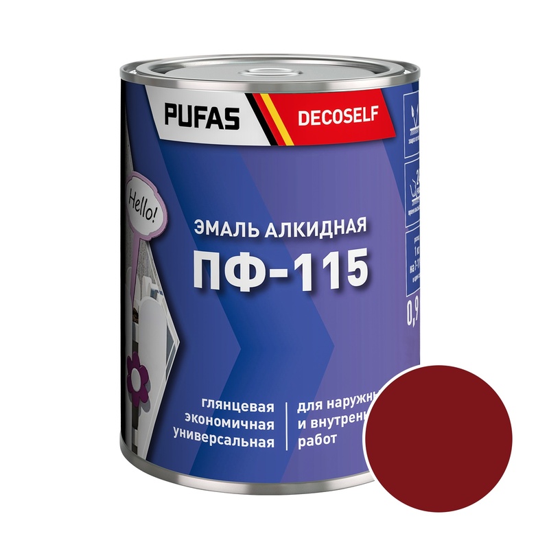 Эмаль Pufas Decoself ПФ-115 вишневая (0,9 кг)