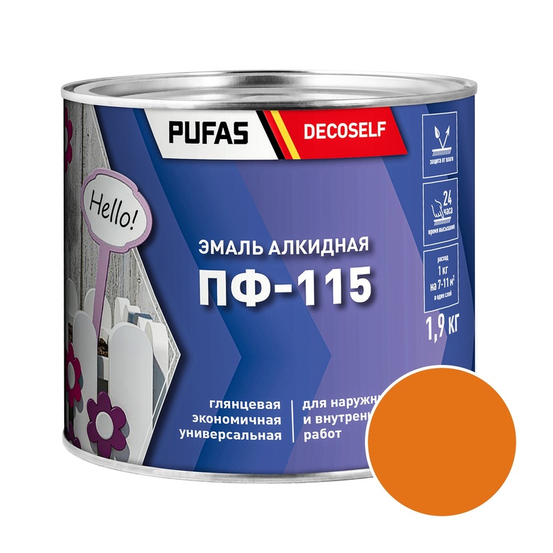 Эмаль Pufas Decoself ПФ-115 оранжевая (1,9 кг)