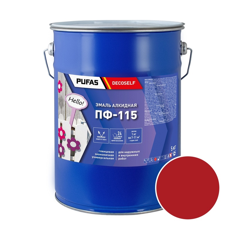 Эмаль Pufas Decoself ПФ-115 красная (5 кг)