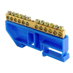 Шина "N" нулевая с изолятором на DIN-рейку 100А, 6х9 мм (12 отв.) большая стойка