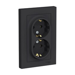 Розетка с/у Atlasdesign ATN001024, 2 гнезда, с/з, карбон